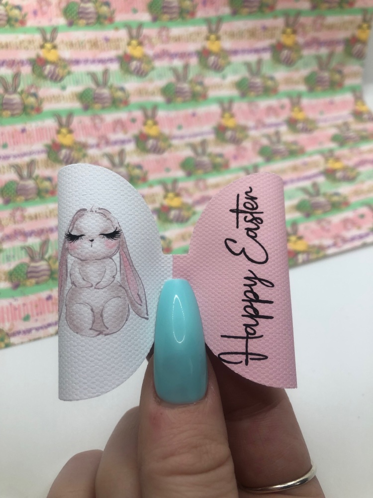 Happy Easter baby pink bunny Pre Cut Bow Loop