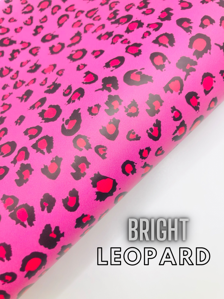 Bright Pink Leopard printed leatherette fabric