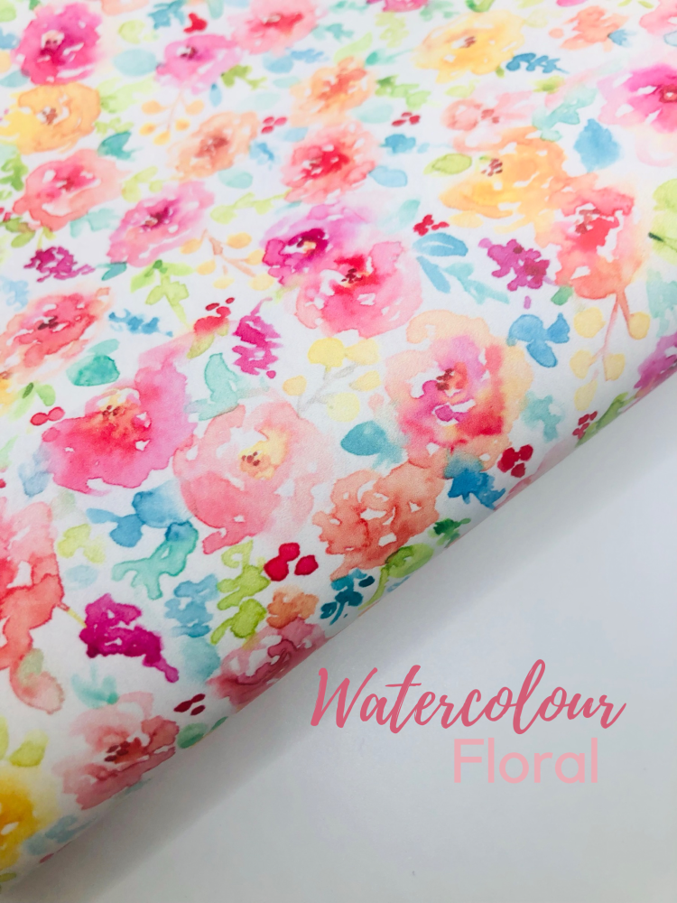 Watercolour Floral printed leatherette fabric