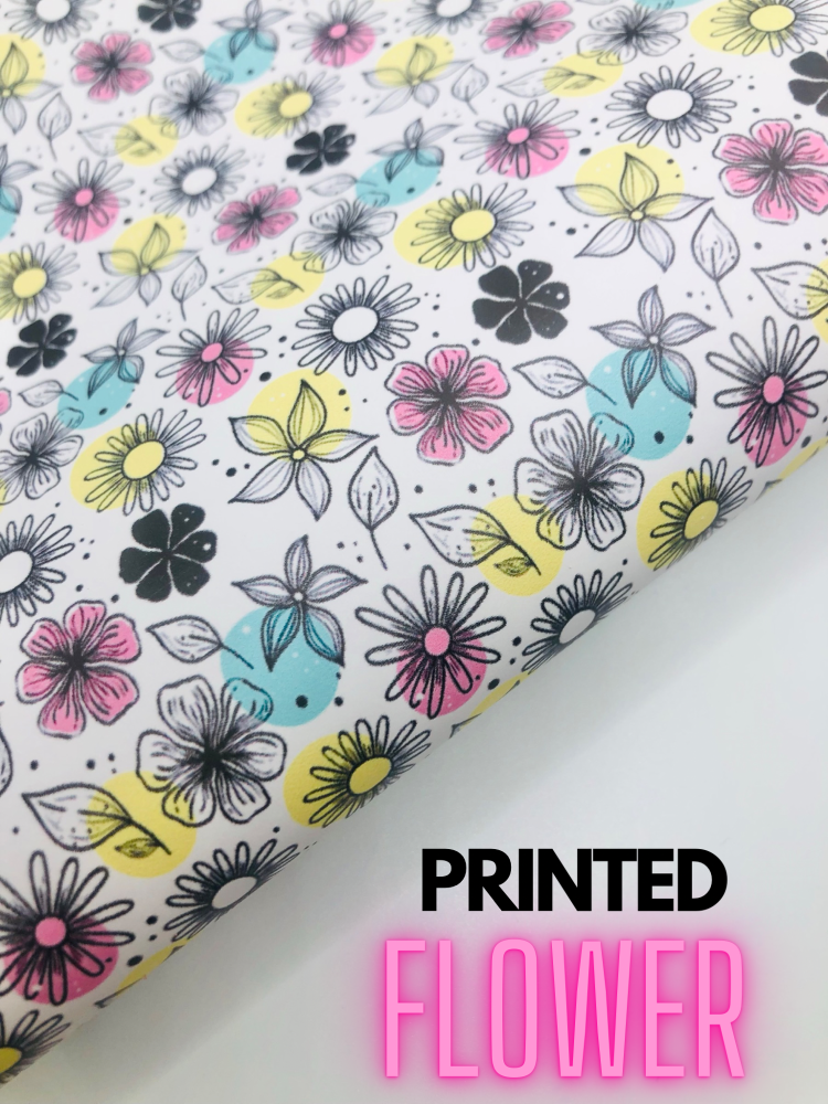 Printed Flower printed leatherette fabric