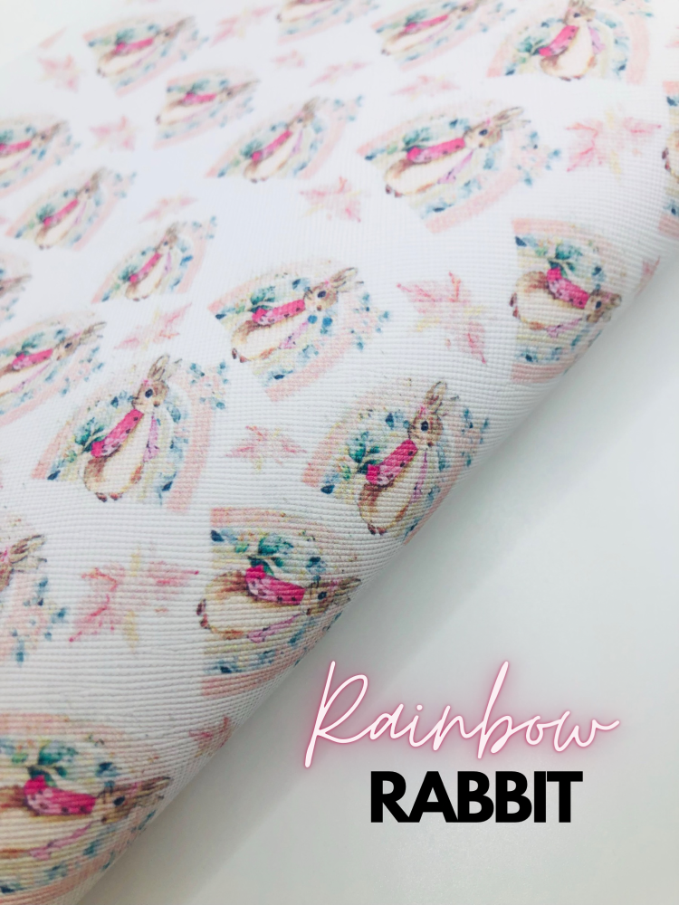 Rainbow Rabbit printed leatherette fabric
