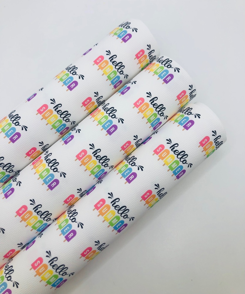 1744  - Hello summer bright rainbow ice lolly lollipop printed canvas fabric sheet