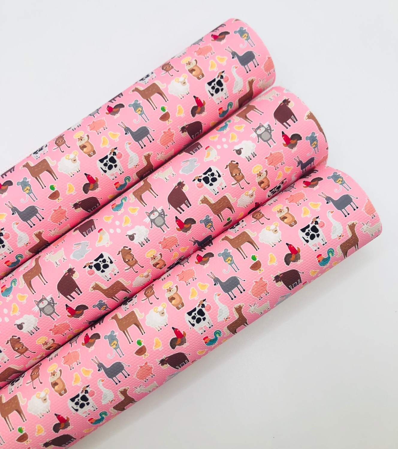 pink farmland animals farm printed canvas sheet fabric