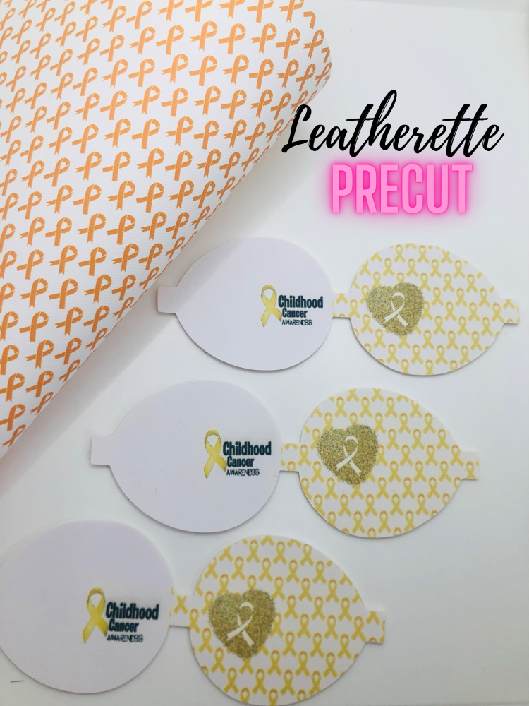 LEATHERETTE - Golden Childhood cancer ribbon pre cut bow loop