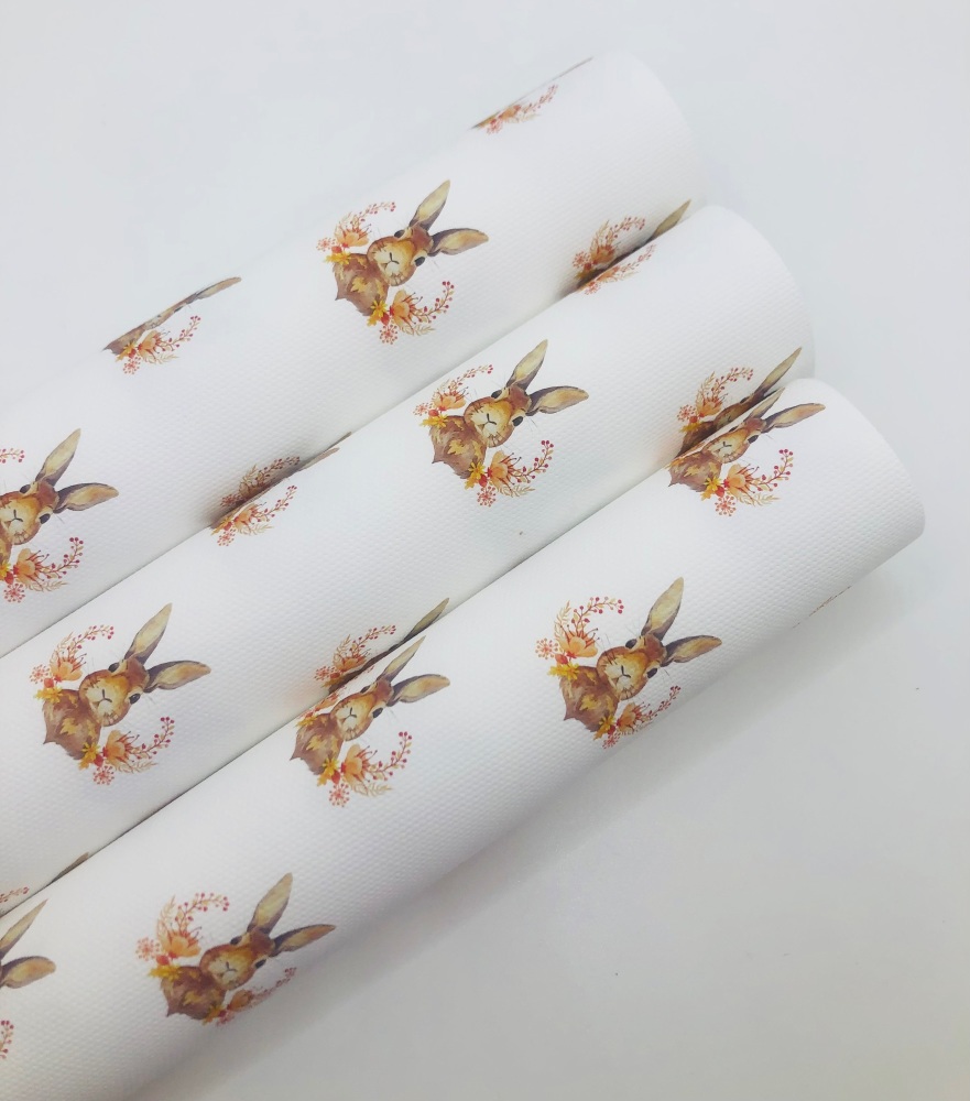 1013 - Autumn floral bunny rabbit printed canvas sheet