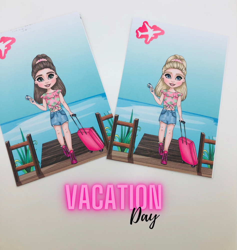 Suitcase Summer Holiday Girl Printed bow card (pack of 10)