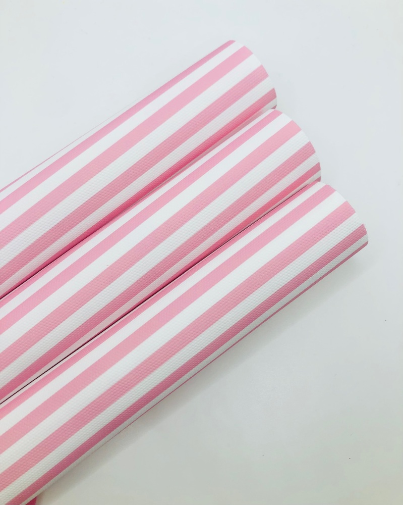 1038 - Pink and white stripe printed canvas sheet fabric