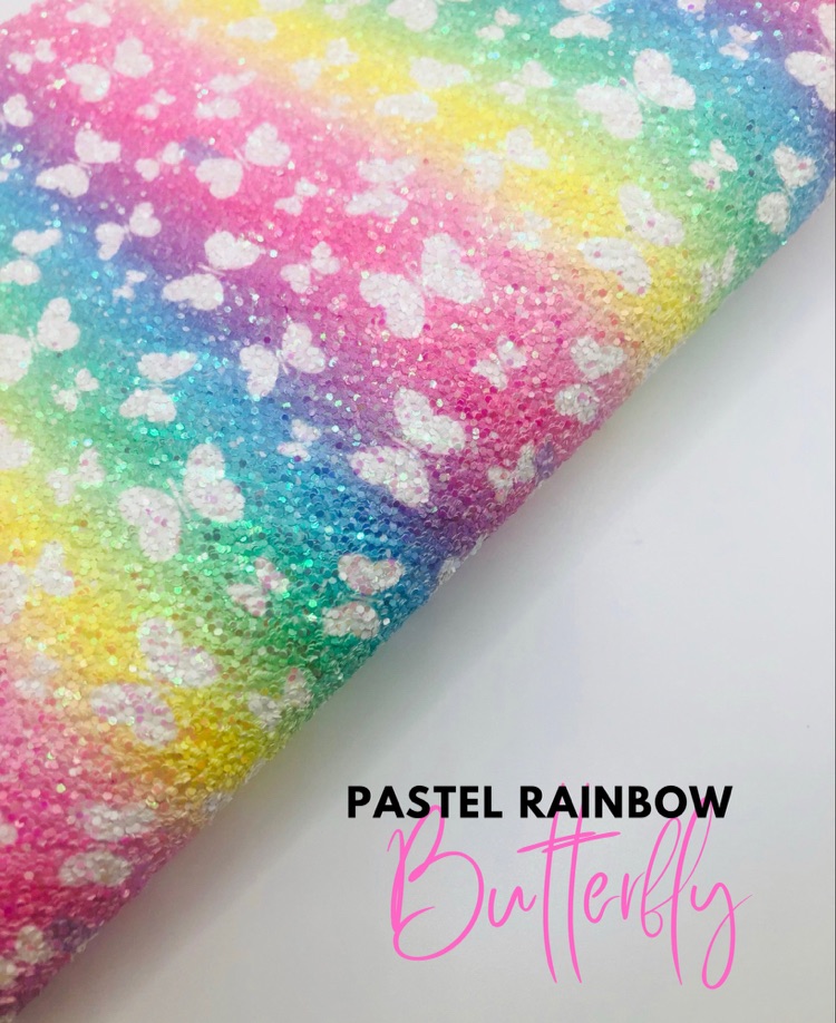 Pastel Butterfly Rainbow Chunky glitter fabric sheet