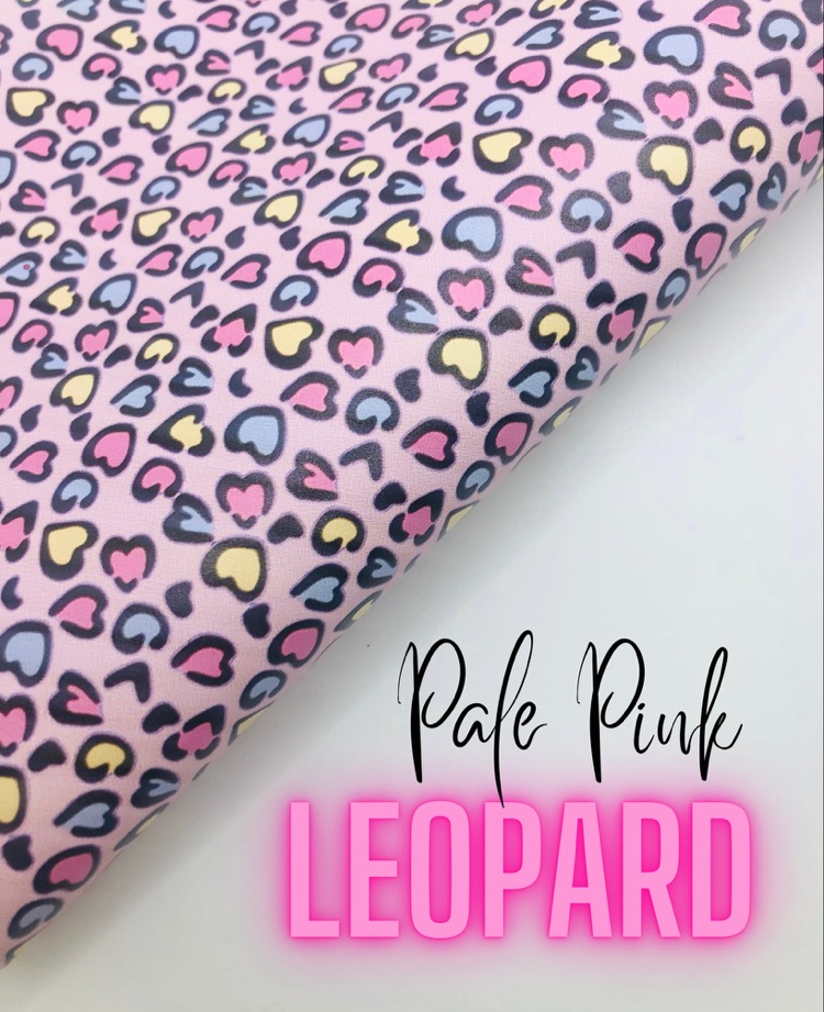 Pastel Pink Heart leopard Print LEATHER FABRIC