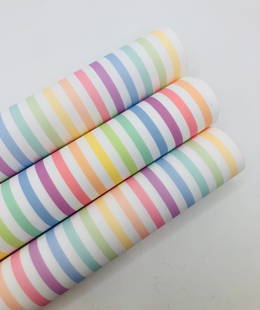 1434 - Pastel White Rainbow Stripe printed canvas sheet