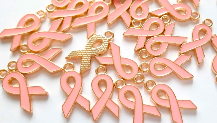 FLAT Pink ribbon cancer awareness golden charm embellishment