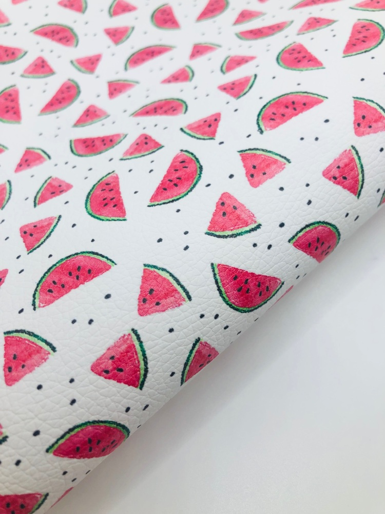 Watermelon Slices Printed Leatherette Fabric