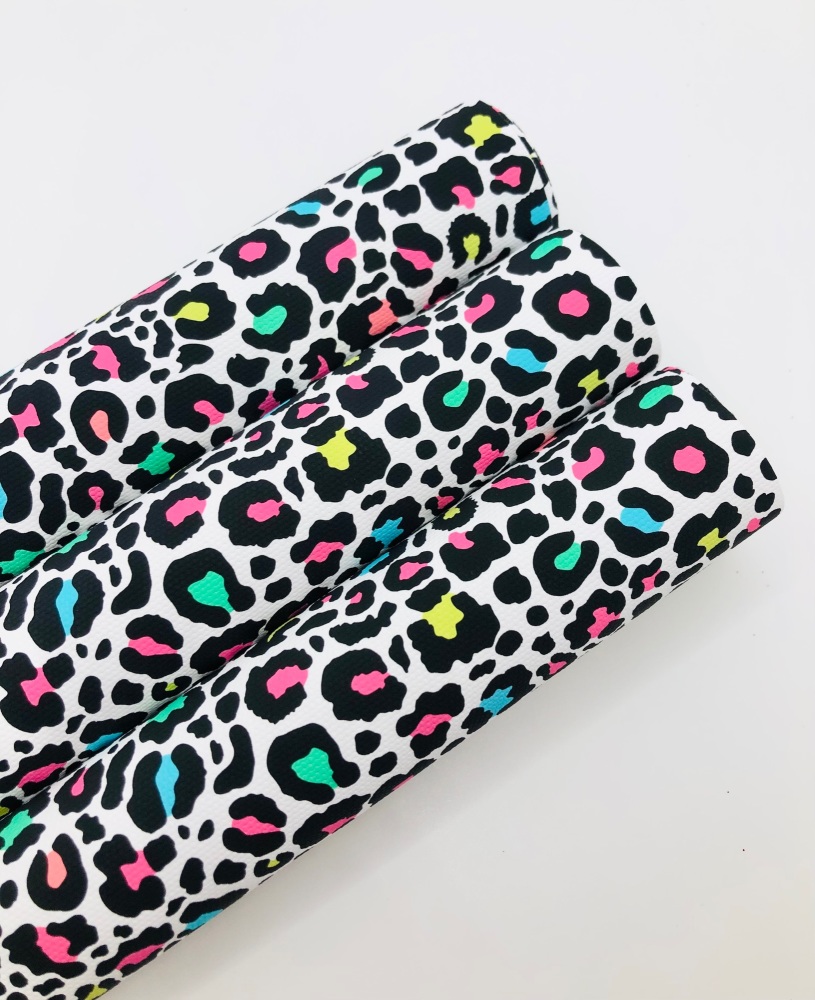 1636 - Bright neon leopard print colourful printed canvas fabric sheet
