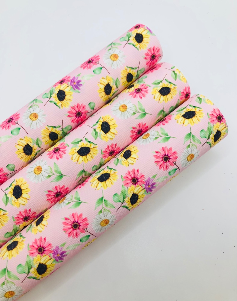 1668 -Sunflower Collection - Baby Pink Daisy Sunflower floral spring print 