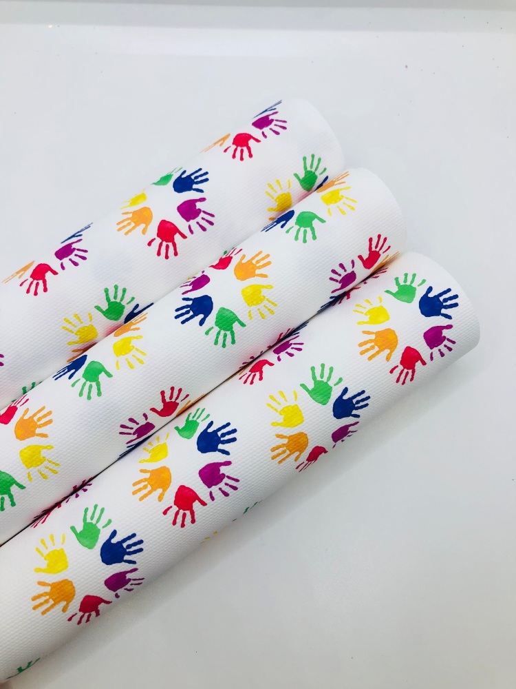 1543 - Rainbow Children's painted hands printed canvas fabric
