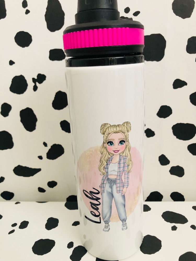 Pink - Pink check jogger Girl Personalised Water Bottle