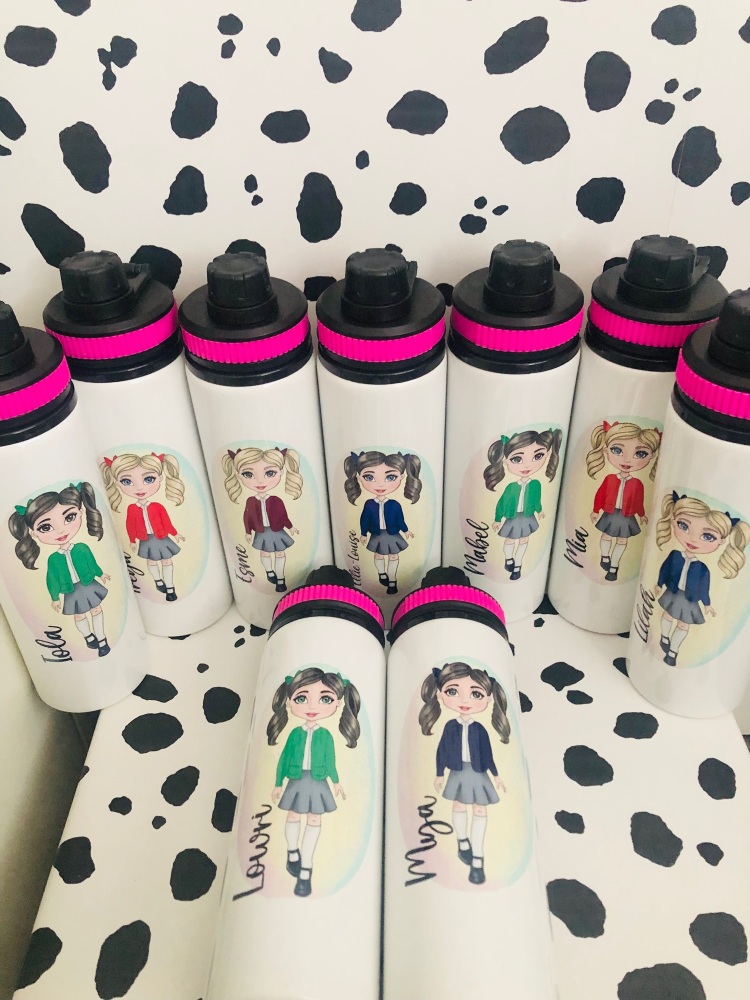 PRE ORDER Pink - Girls School Girl Personalised Water Bottle