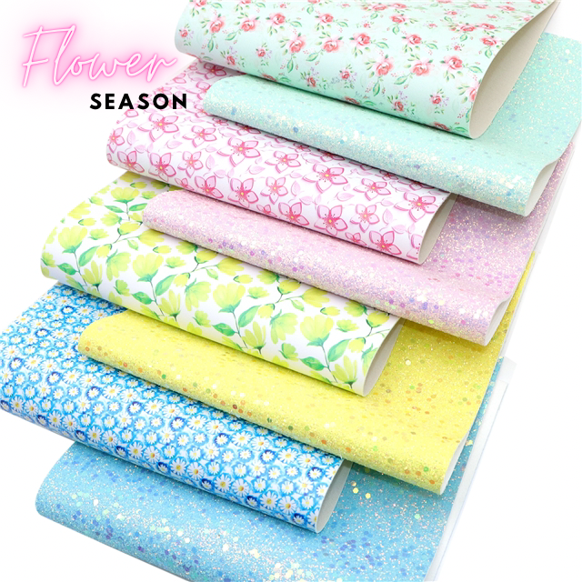 Flower Season chunky glitter bargain bundle fabric set - 8 piece!