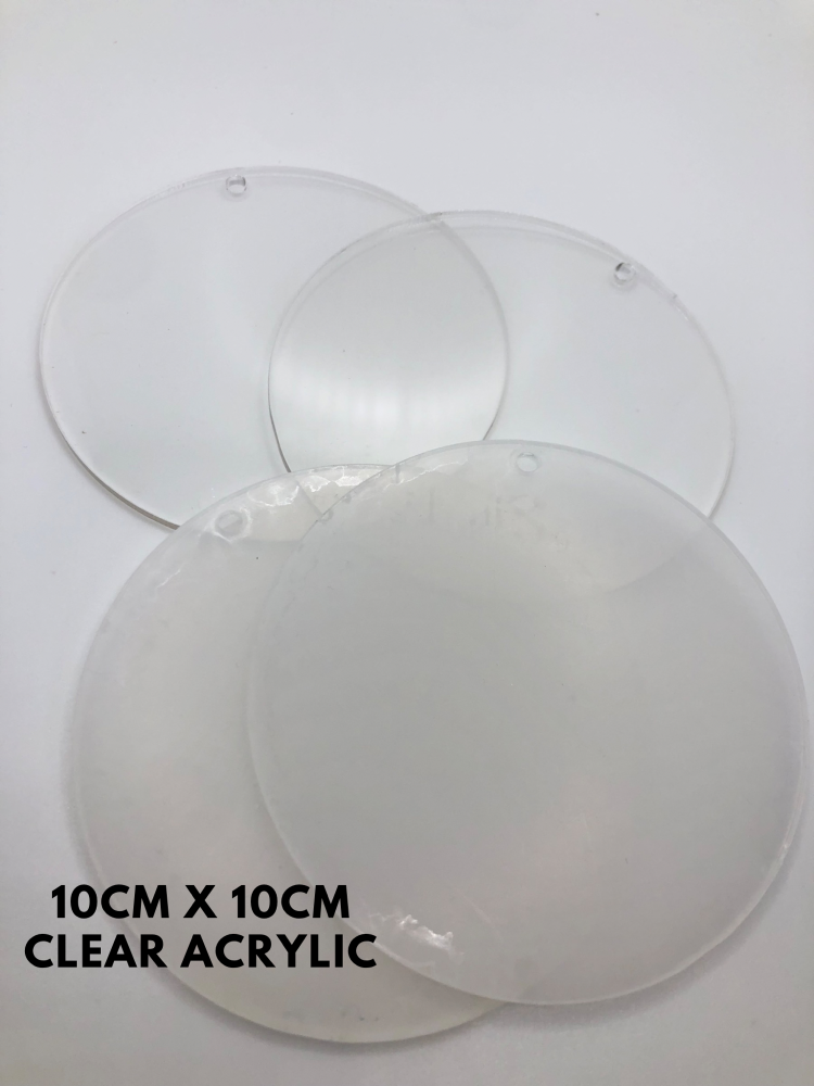 Acrylic Blank - 10x10cm clear acrylic circle with hole