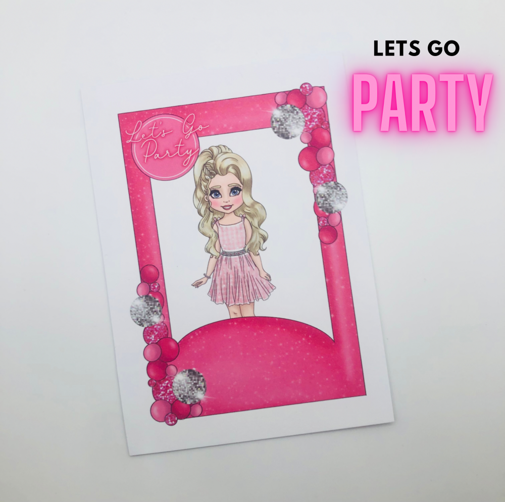 Let’s go party Box girl printed bow card (PACK OF 10)
