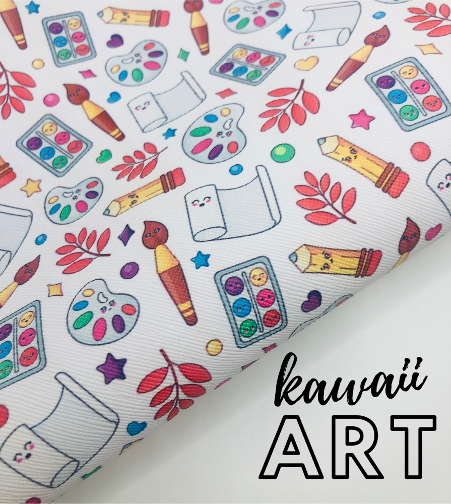 Kawaii Art room School printed leatherette fabric