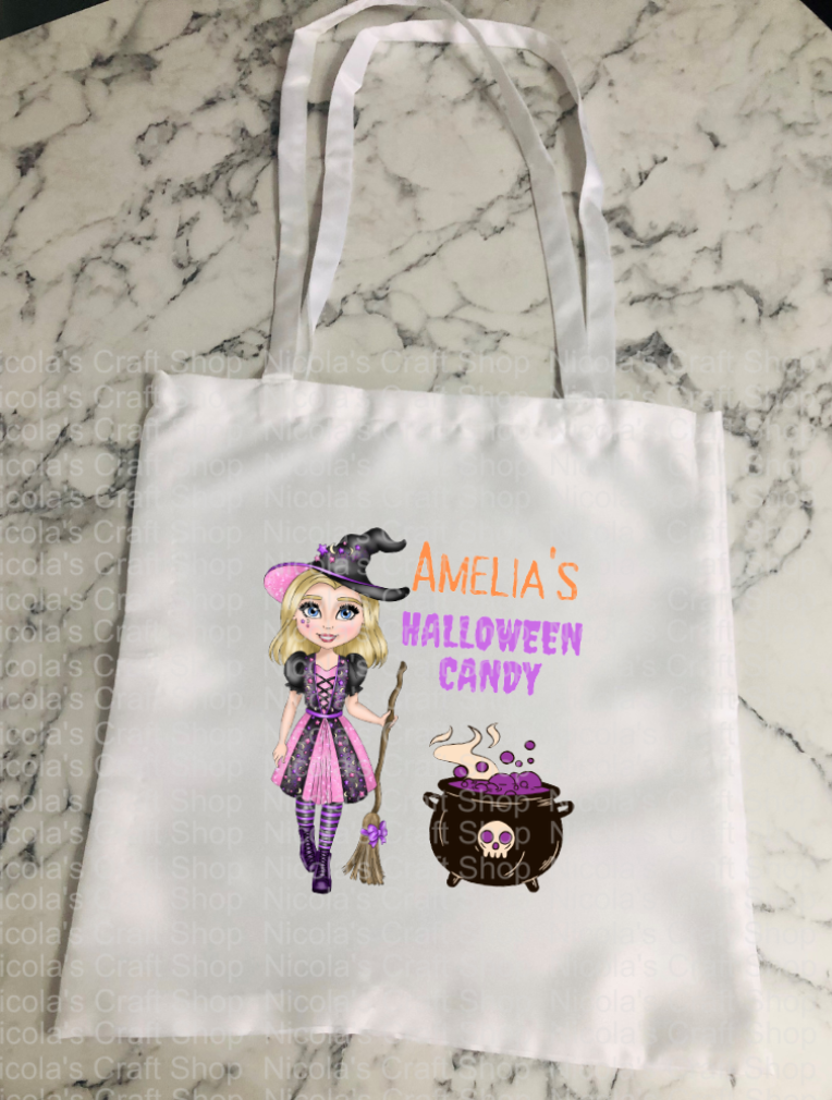 Witch halloween tote bag candy trick or treat