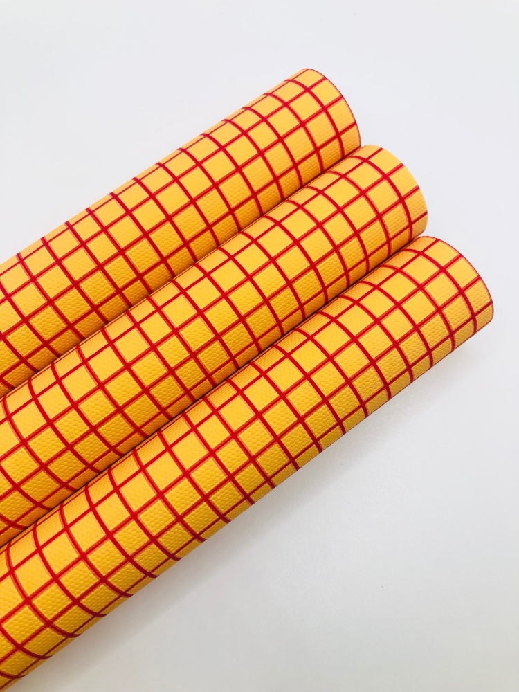 1214 - Yellow Patterned Checkered Printed Canvas Sheet