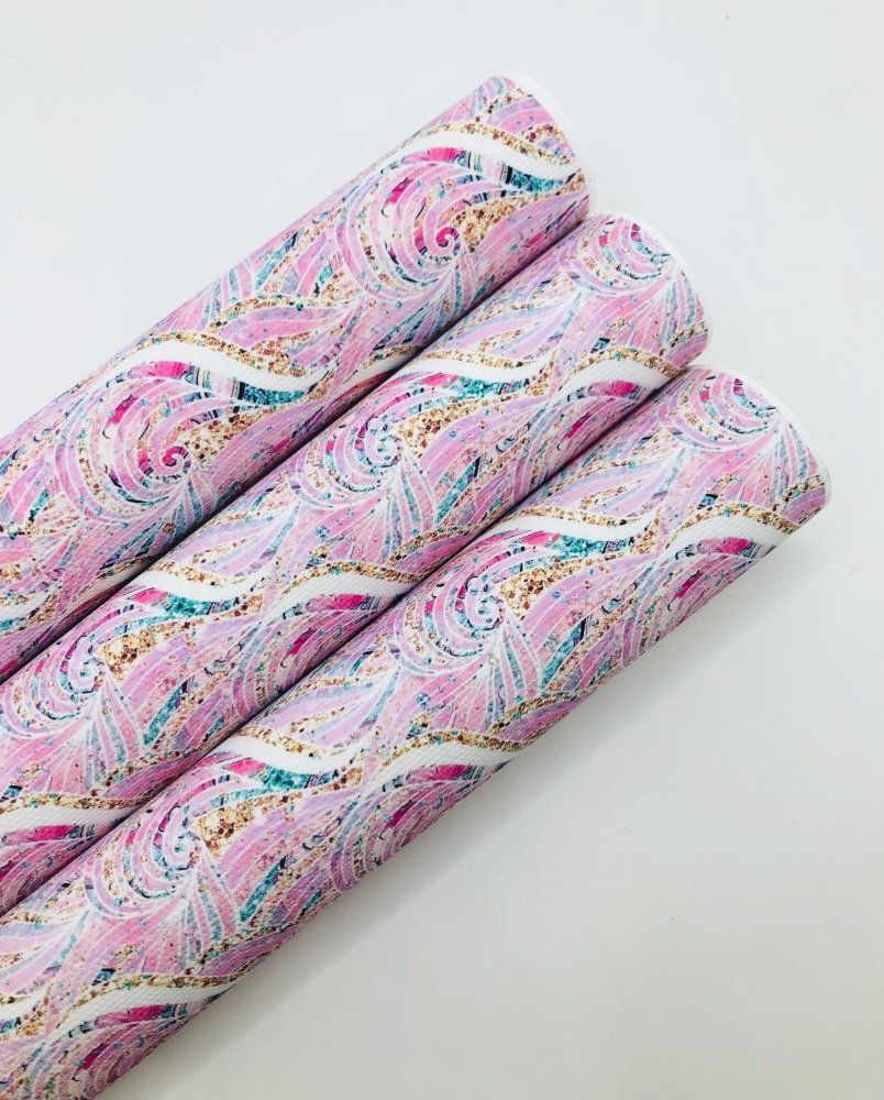 1399 - Pink swirly glitter pattern printed canvas fabric