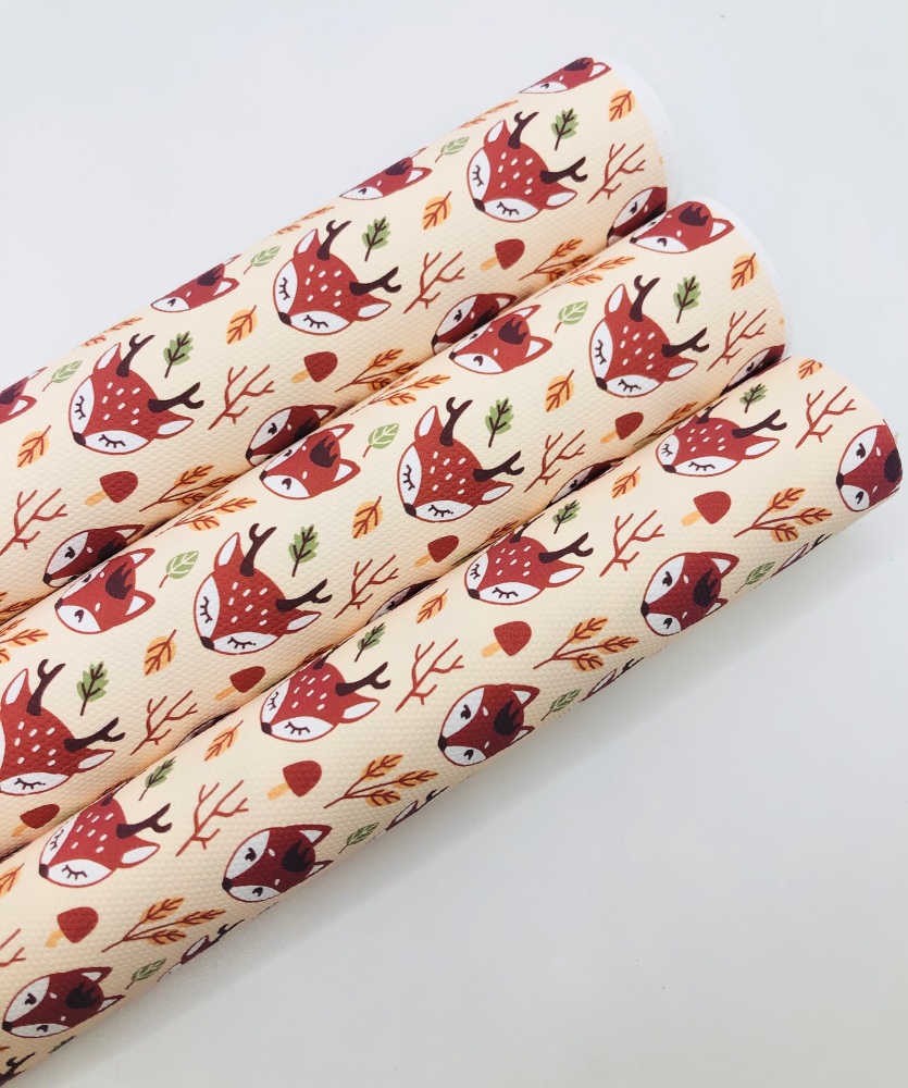 1734  - Autumn Deer Head printed canvas fabric sheet