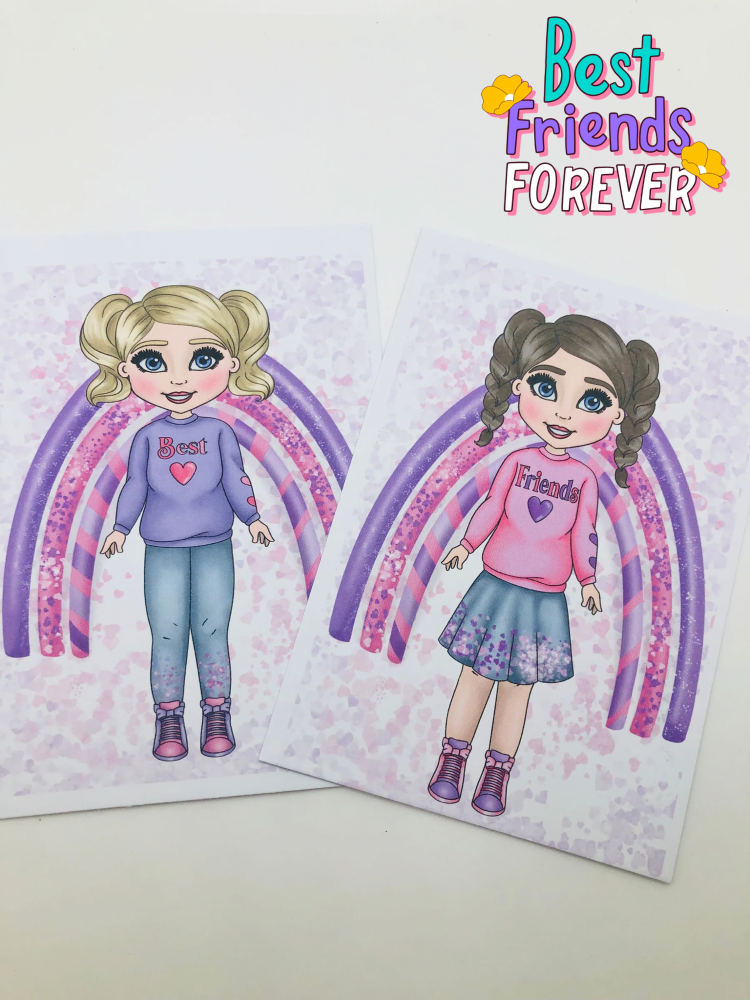 Best Friend Girls Under rainbow Printed bow card pack