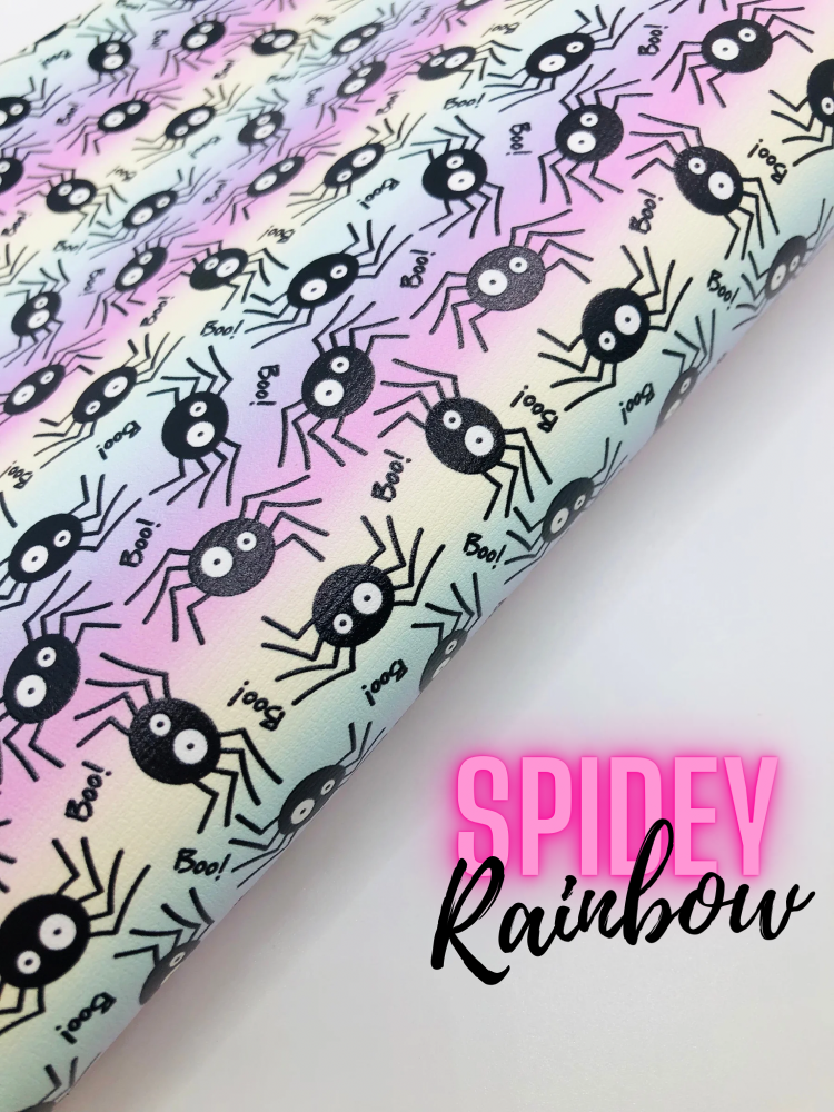 Spidey rainbow spider ombre halloween Printed leatherette fabric