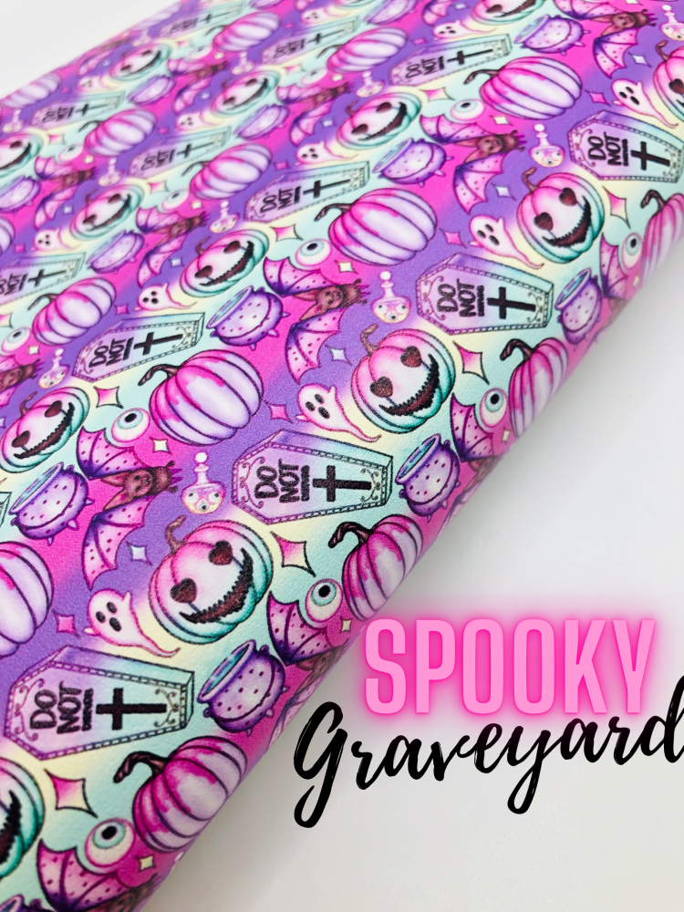 Spooky graveyard halloween Printed leatherette fabric