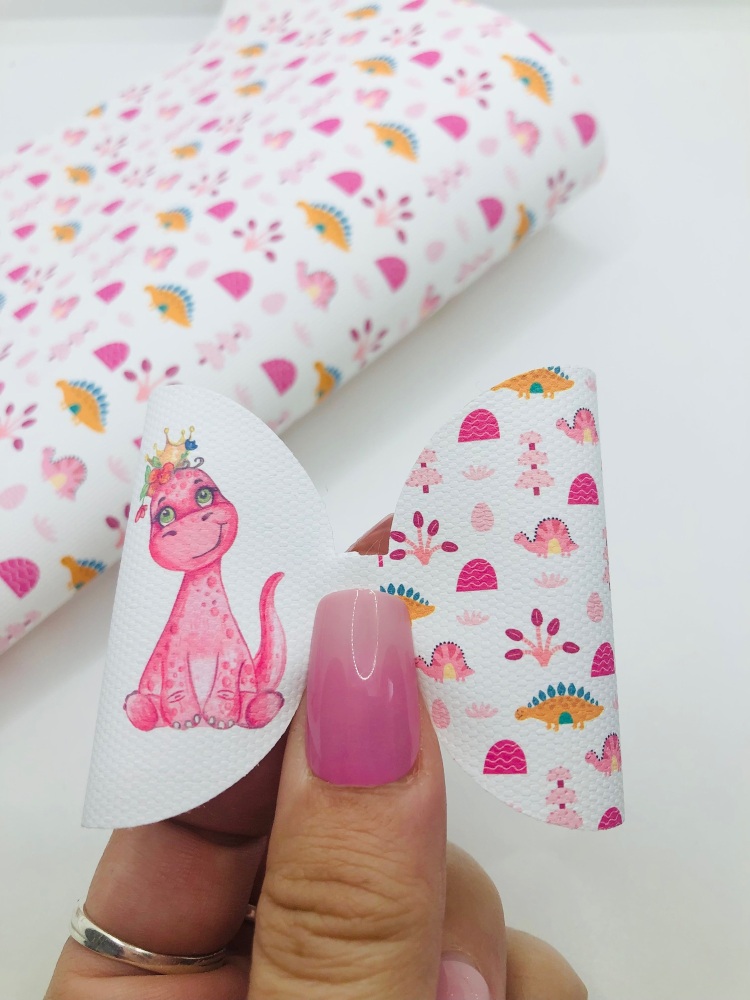 Adorable pink dinosaur printed pre cut bow loop