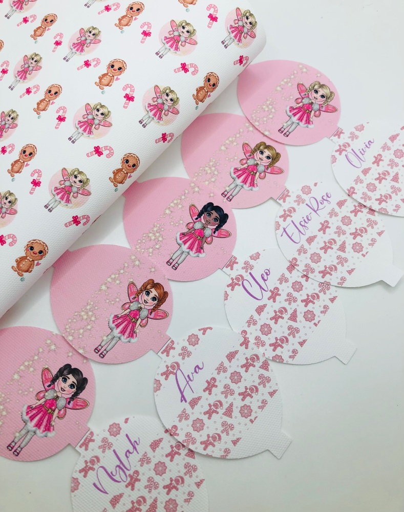 Pretty Pink Christmas Fairy personalised printed pre cut bow loop