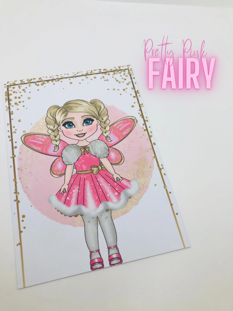 Pretty pink Christmas fairy printed bow card (PACK OF 10)