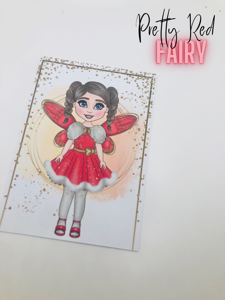 Pretty Red Christmas fairy printed bow card (PACK OF 10)