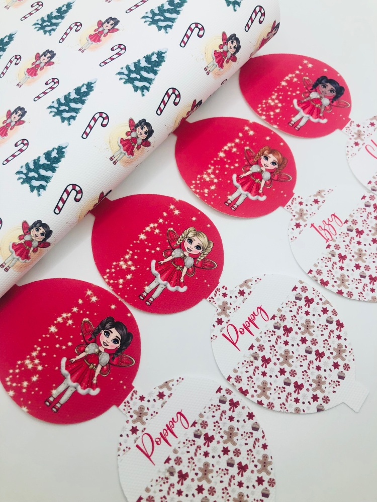 Pretty Red Christmas Fairy personalised printed pre cut bow loop