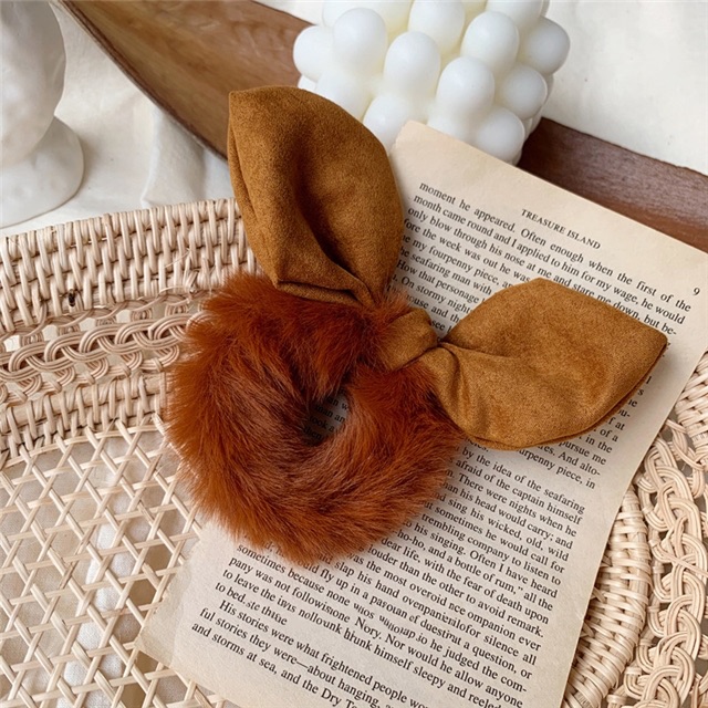 BROWN - Fur Bunny Ear Hair bobble Scrunchie