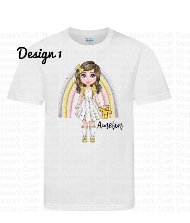 Children in need dolly girl printed personalised Tshirt