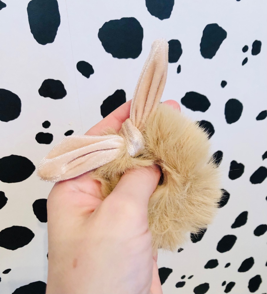 SILKY EARS CREAM BEIGE - Fur Bunny Ear Hair bobble Scrunchie