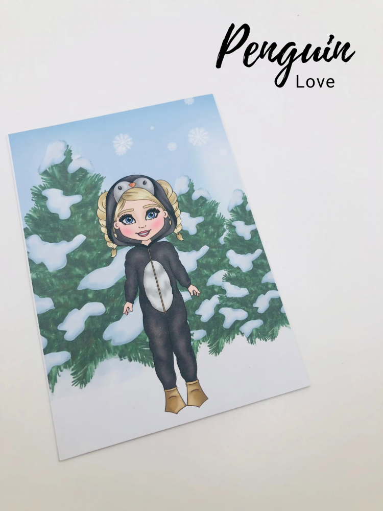 Pippa the penguin christmas printed bow card (PACK OF 10)