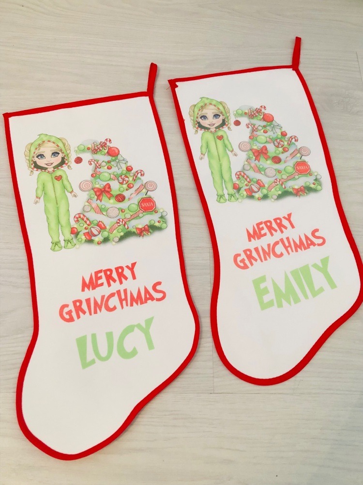 MERRY GRINCHMAS INSPIRED GRINCH PERSONALISED STOCKING