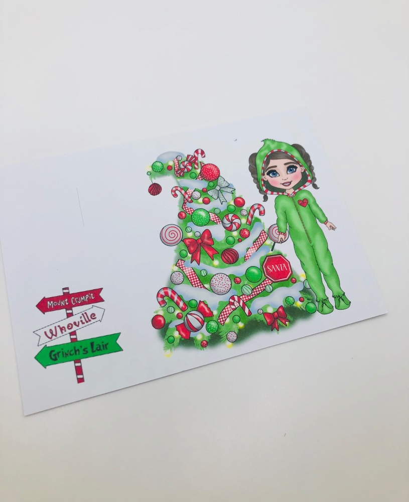Merry Grinch mas girl christmas printed bow card (PACK OF 10)