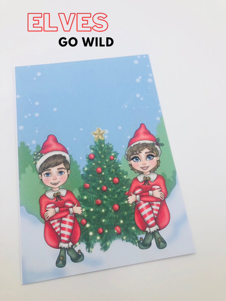 Elf on the shelf girl and boy inspired christmas printed bow card (PACK OF 10)
