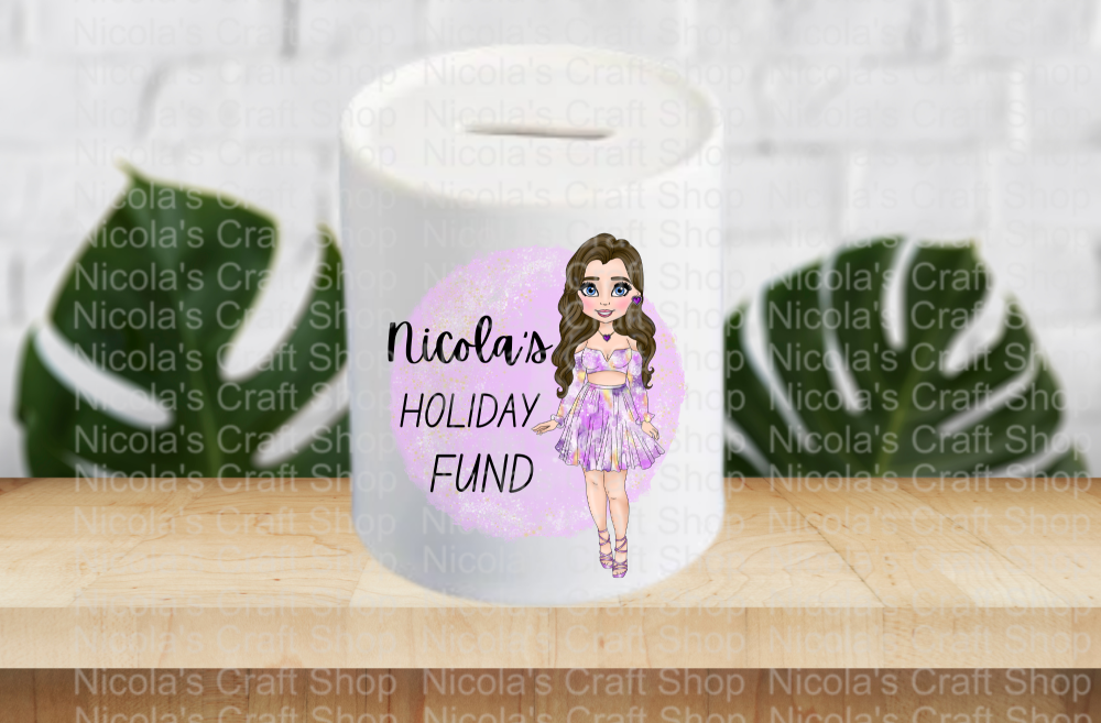 Holiday Fund Girl Personalised Name Money Box