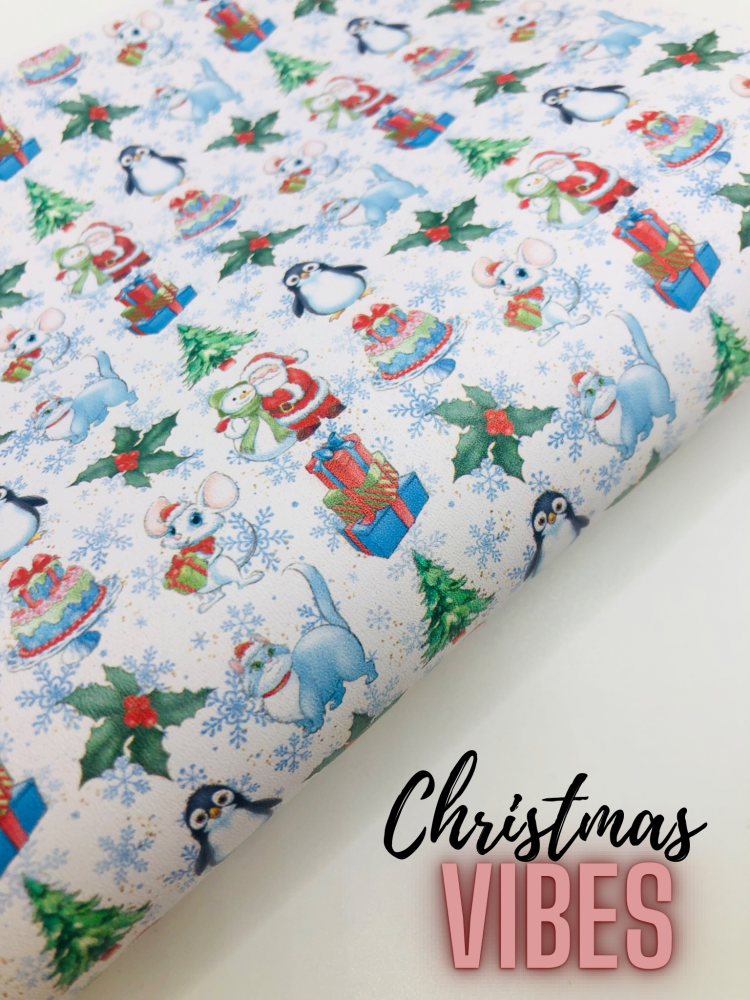 Christmas Vibes Collage Printed In House Leatherette Fabric