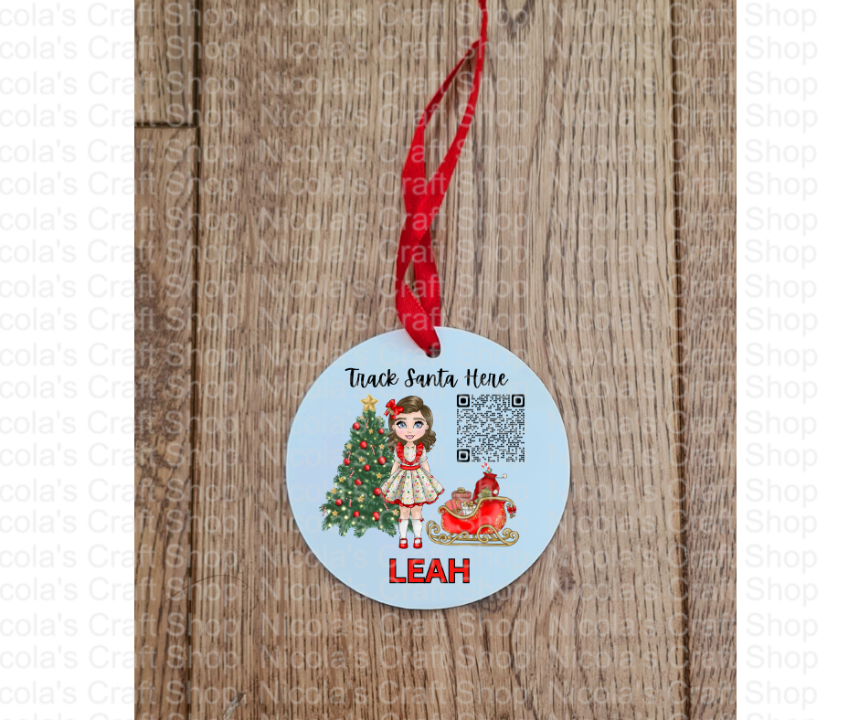 Red QR Scannable Red Satin Ribbon Personalised Christmas Hanging Decoration