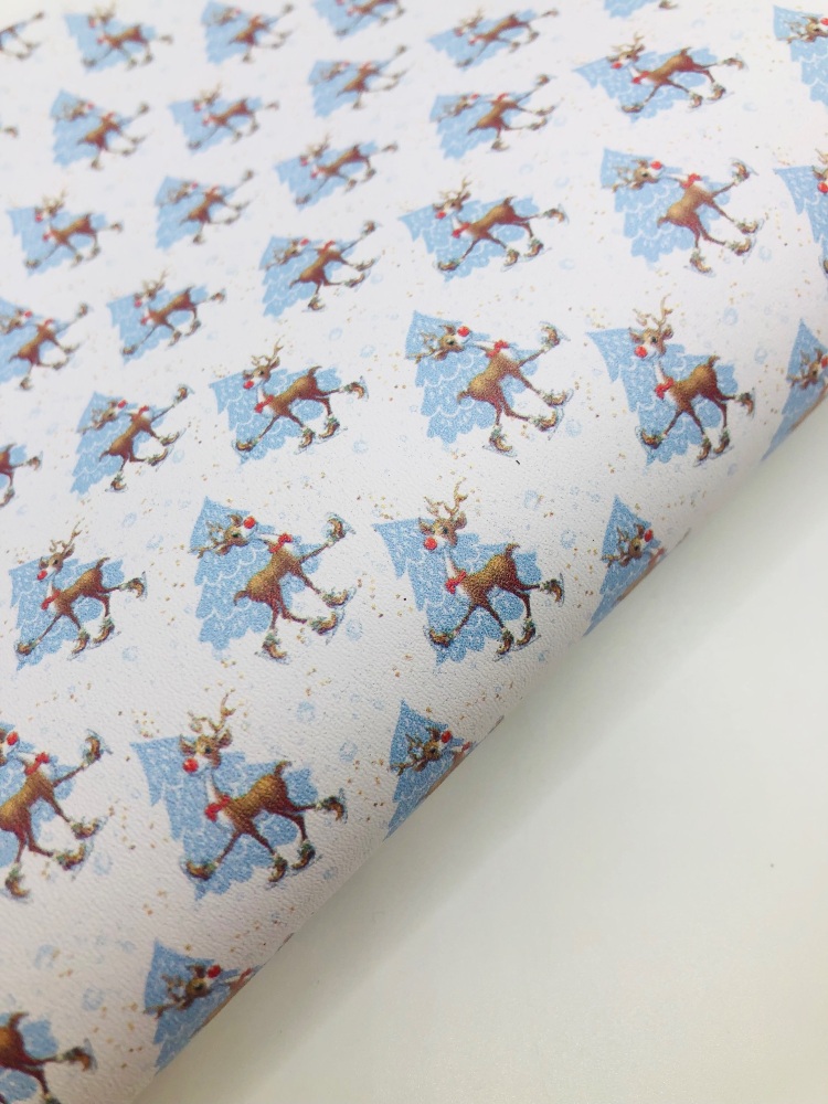 Ice skating reindeer Printed In House Leatherette Fabric