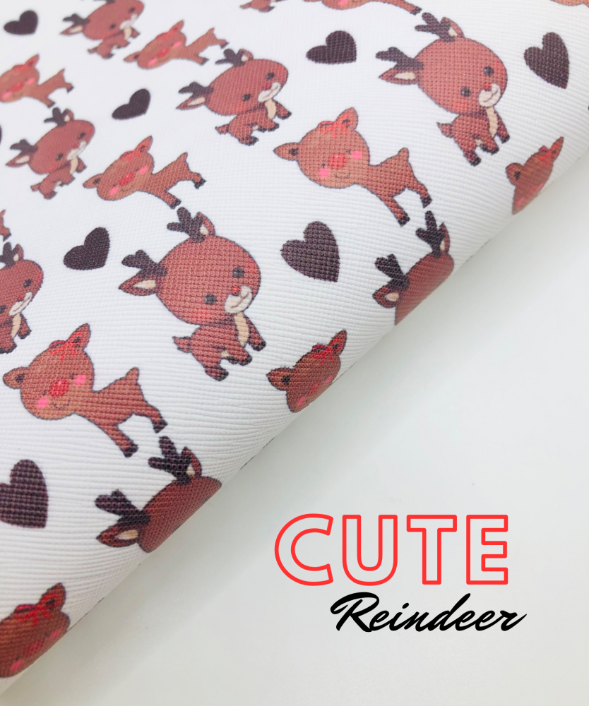 Cute Baby Reindeer printed leather fabric