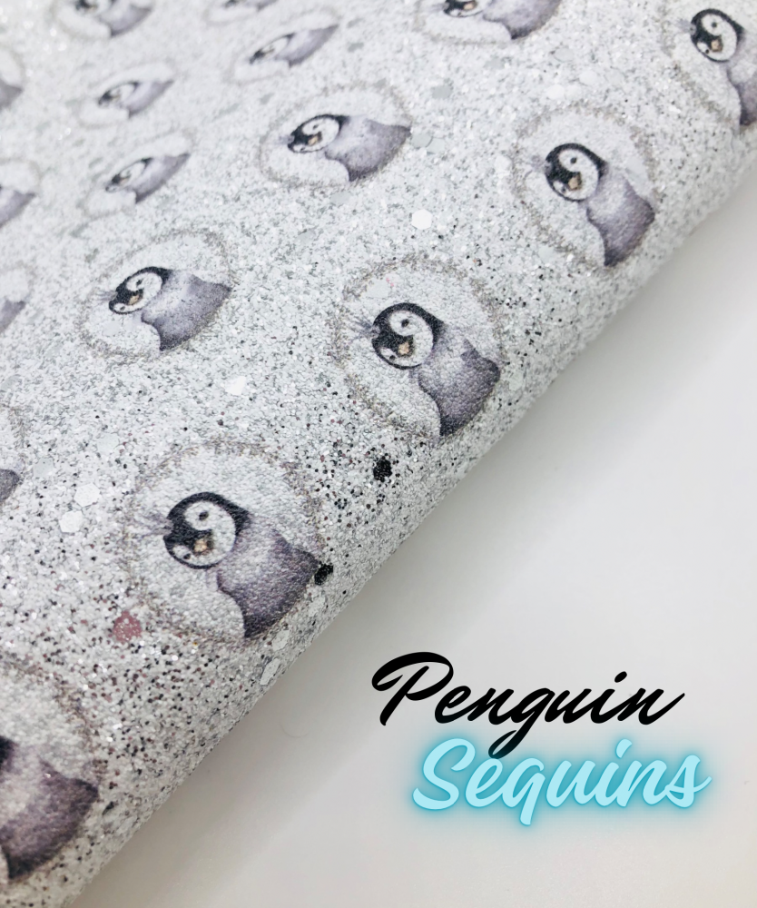 Christmas penguin sequin silver white mix printed fine glitter